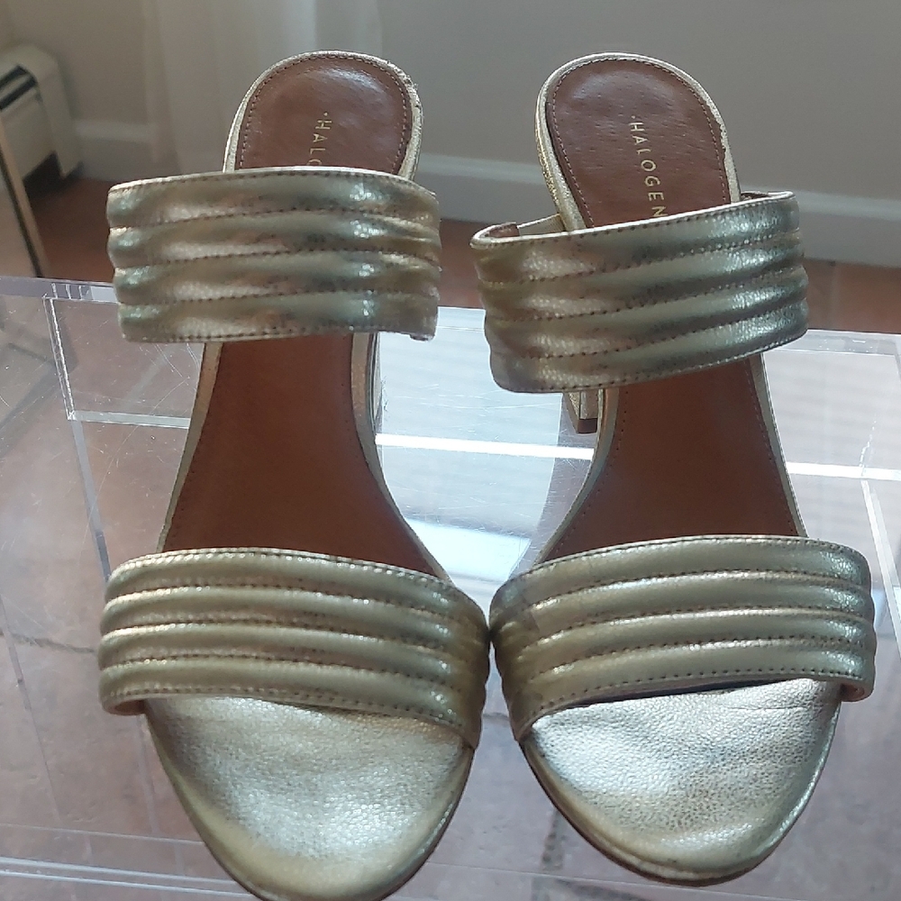 Halogen Gold Double Strap Heels